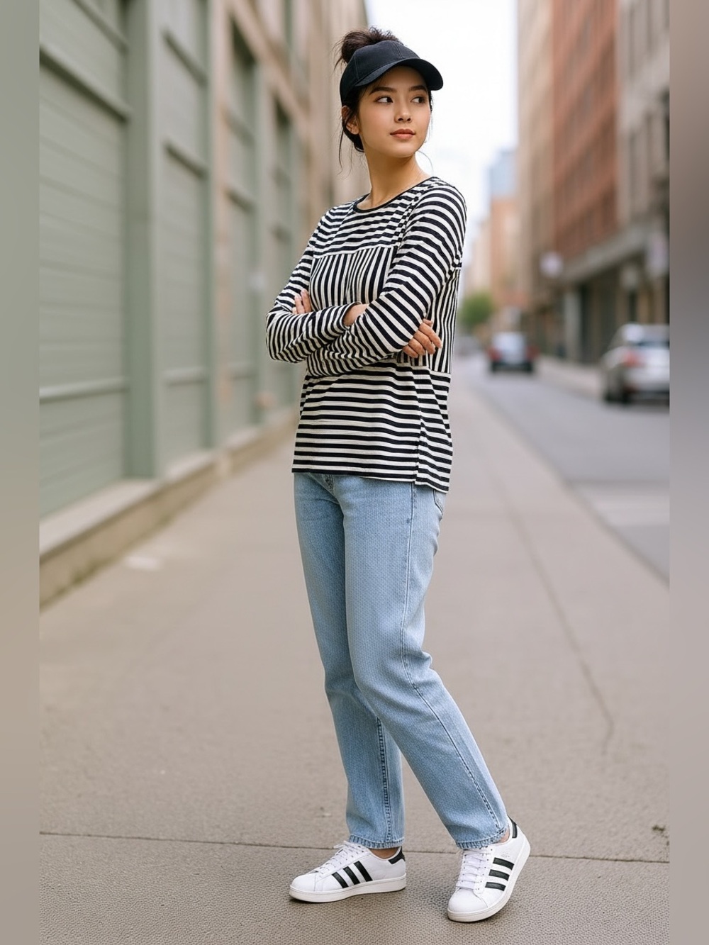 Madewell Black & Cream Mixed Stripe Top | French Girl Nautical Minimalist Small